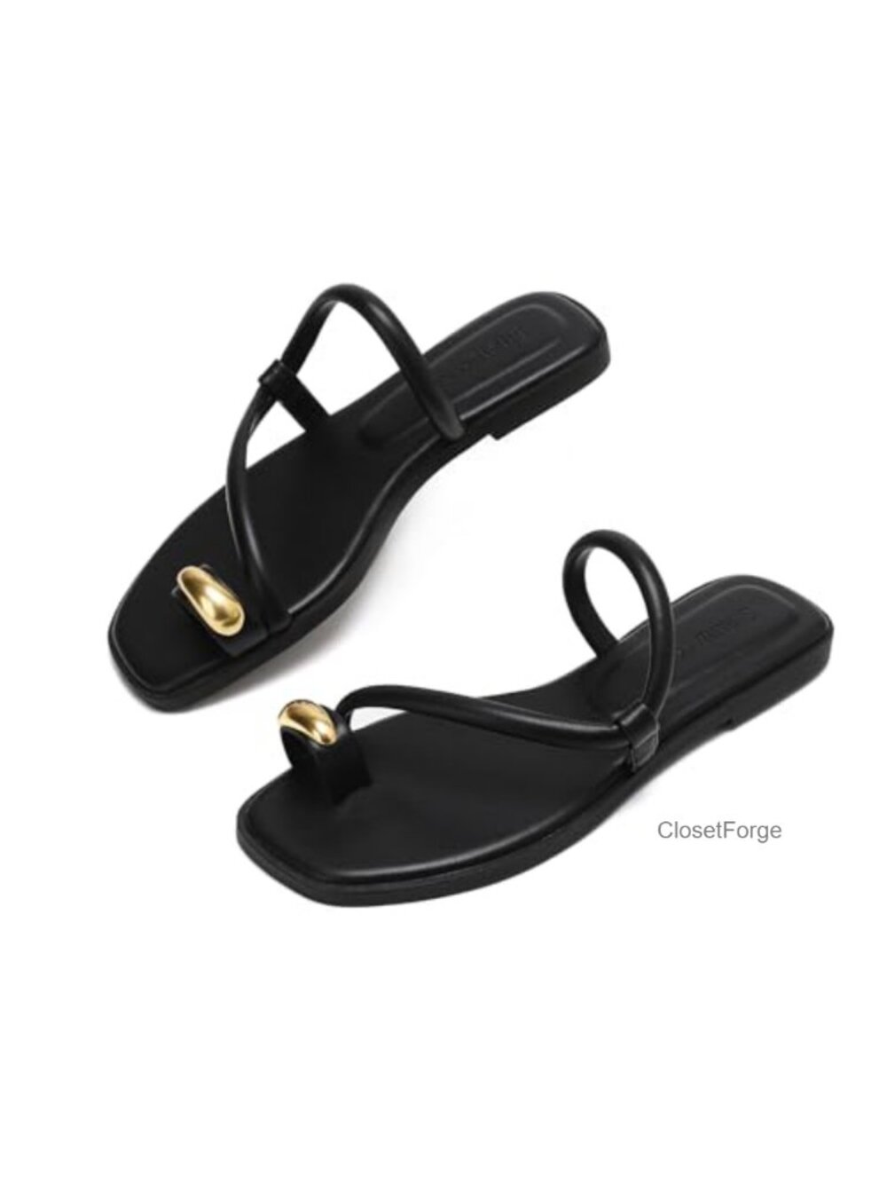 Women's Toe Ring Flat Sandals Dressy Thong Slides Faux Leather Summer Beach
